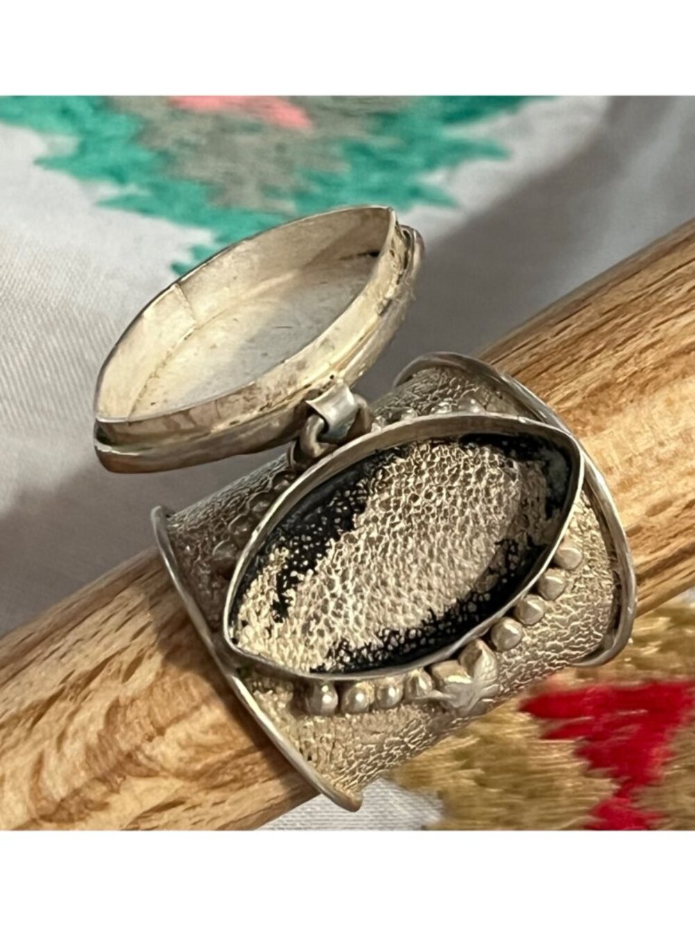 Handcrafted Silver Turquoise Poison Ring With Hinged Secret Compartment - Picture 5 of 8